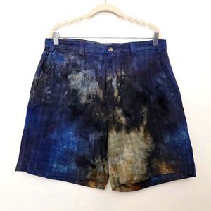 Rough Tumble NWOT Custom Blue Tan Tie Dye Flat Front Wide Leg Shorts Size 36